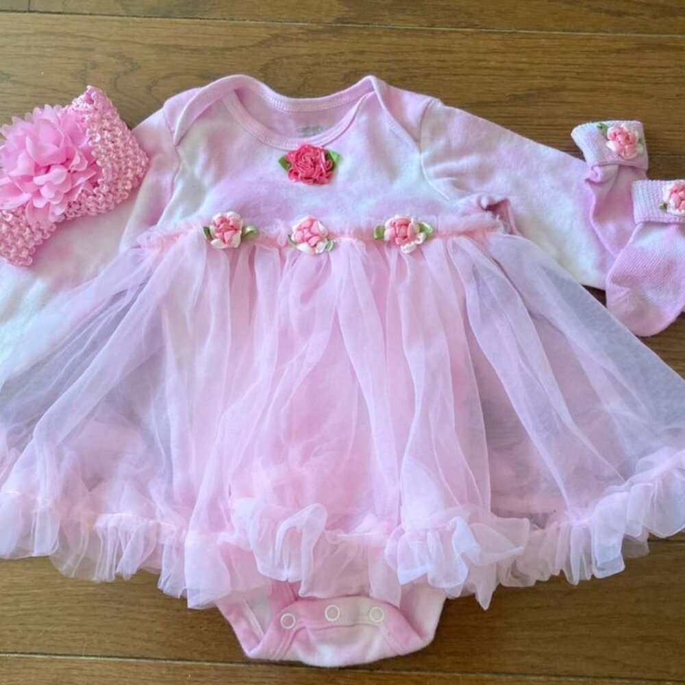 Infant Girls 6-9mths. 3 Piece Tie Dyed Tulle Dress Set
